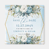 Romantic Boho Blue And White Peonies Save The Date Magneet (Voorkant)