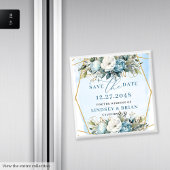 Romantic Boho Blue And White Peonies Save The Date Magneet