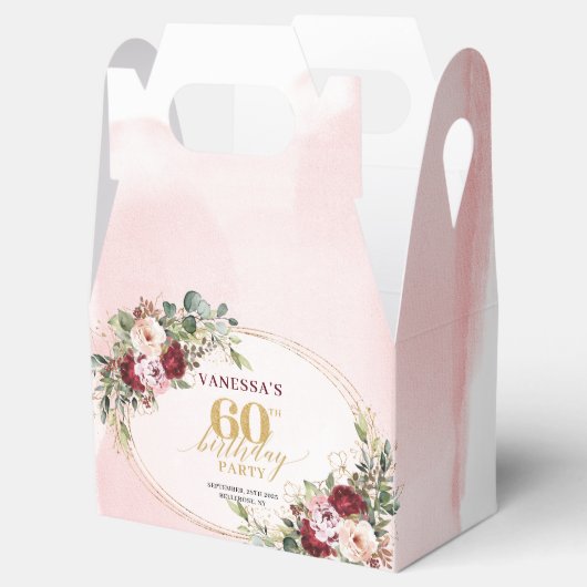 Romantic Boho Blush Gold Floral 60th Birthday Bedankdoosjes (Geopend)