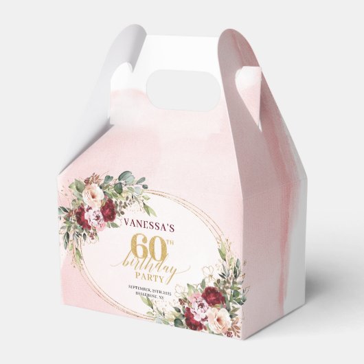 Romantic Boho Blush Gold Floral 60th Birthday  Bedankdoosjes (Voorkant Zijde)