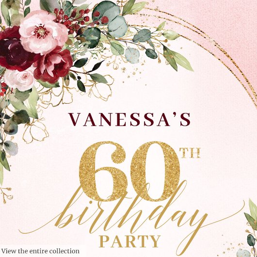 Romantic Boho Blush Gold Floral 60th Birthday  Bedankdoosjes