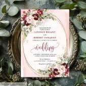 Romantic Boho Burgundy Blush Gold Floral Invite Kaart