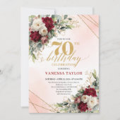 Romantic Boho Burgundy Floral Happy 70th Invitе Kaart (Voorkant)