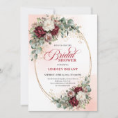 Romantic Boho Burgundy Greenery Gold Bridal Shower Kaart (Voorkant)