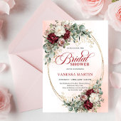 Romantic Boho Burgundy Greenery Gold Bridal Shower Kaart