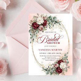 Romantic Boho Burgundy Greenery Gold Bridal Shower Kaart