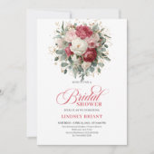 Romantic Boho Crimson Blush Gold Floral Bridal  Kaart (Voorkant)