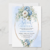 Romantic Boho Dusty Blue Peonies Sweet Sixteen Kaart (Voorkant)