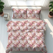 Romantic Boho Dusty Pink Flowers Duvet Cover
