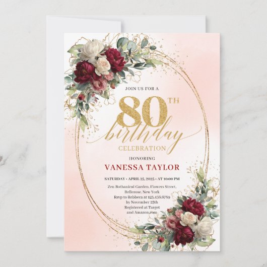 Romantic Boho Floral 80th Birthday Celebration  Kaart (Voorkant)