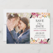 Romantic Boho Floral Feather Photo Save the Date (Voorkant)