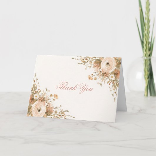 Romantic Boho Garden Watercolor Floral Pampas Bedankkaart (Voorkant)
