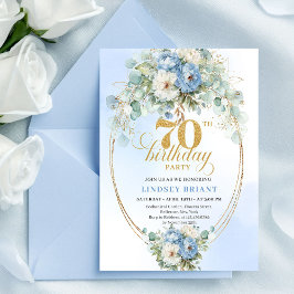 Romantic Boho Light Blue Flowers 70th Birthday  Kaart