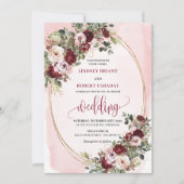 Romantic Boho Marsala Blush Gold Roses Wedding  Kaart (Voorkant)