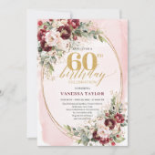 Romantic Boho Marsala Gold Floral 60th Birthday Kaart (Voorkant)