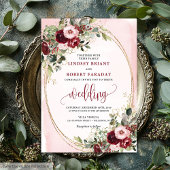 Romantic Boho Marsala Gold Floral Wedding Invite Kaart