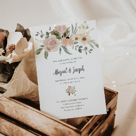 Romantic Boho Neutral Waterverf Flowers Wedding Kaart