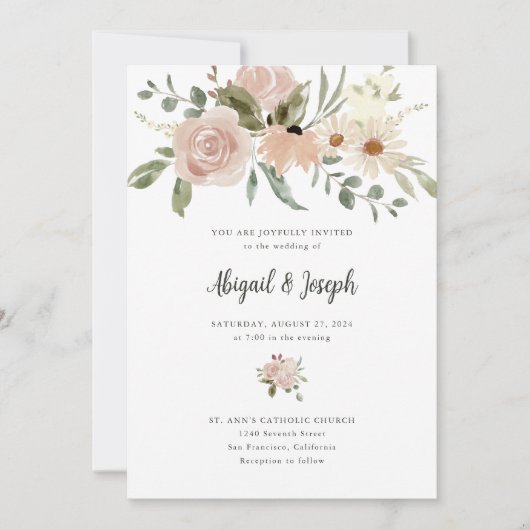Romantic Boho Neutral Waterverf Flowers Wedding Kaart (Voorkant)