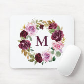 Romantic Boho Paarse Herfst Floral Wreatmonogram Muismat (Met muis)