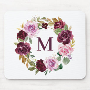Romantic Boho Paarse Herfst Floral Wreatmonogram Muismat