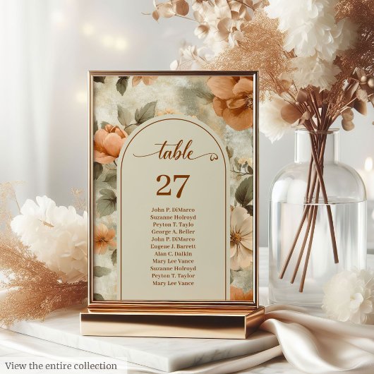 Romantic Boho Rust Ivory Olive Floral Table Number Kaart