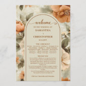 Romantic Boho Rust Ivory Olive Sage Floral Wedding Programmakaart (Voorkant)