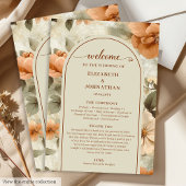 Romantic Boho Rust Ivory Olive Sage Floral Wedding Programmakaart