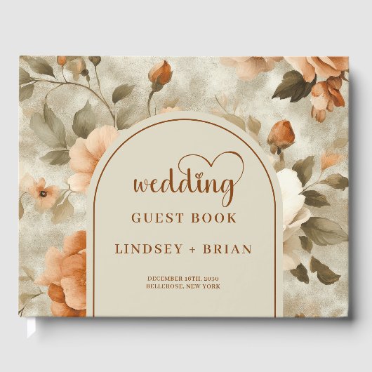 Romantic Boho Rusty Ivory Sage Flowers Wedding Gastenboek (Voorkant)