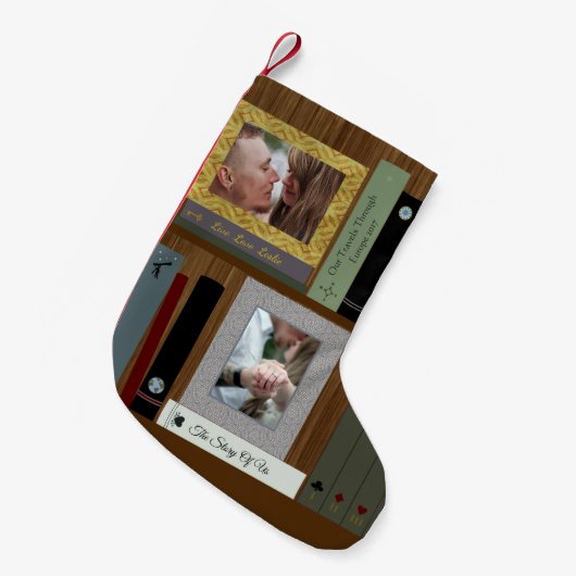 Romantic Book Lover Book Shelf Personalized Kleine Kerstsok (Voorkant (Hangend))
