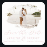 Romantic Borhed Lijst Blush Roze sparen de Datum Vierkante Sticker<br><div class="desc">Blush Roze Romantic geborsteld Lijst met Foto Chic sparen de Schijkers van de Datum. Met luxe marmer texture back,  elegant calligraphy Script font plus slim line serif! Bewerk vandaag nog uw exemplaar met uw namen,  datum en foto! ~ Bekijk mijn winkel voor dit ontwerp de volledige trouwsuite!</div>