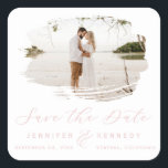 Romantic Borhed Lijst Blush Roze sparen de Datum Vierkante Sticker<br><div class="desc">Blush Roze Romantic geborsteld Lijst met Foto Chic sparen de Schijkers van de Datum. Met luxe marmer texture back,  elegant calligraphy Script font plus slim line serif! Bewerk vandaag nog uw exemplaar met uw namen,  datum en foto! ~ Bekijk mijn winkel voor dit ontwerp de volledige trouwsuite!</div>
