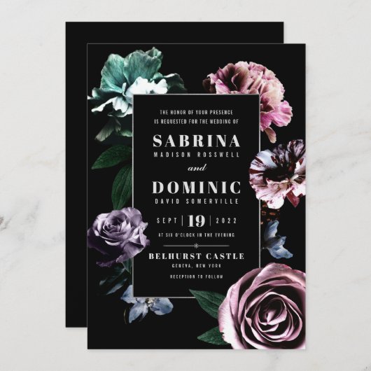 Romantic Botanic Wedding Invitations Set V 02 Kaart (Voorkant / Achterkant)