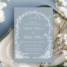 Romantic Botanical Arch Garden Dusty Blue Wedding  Kaart