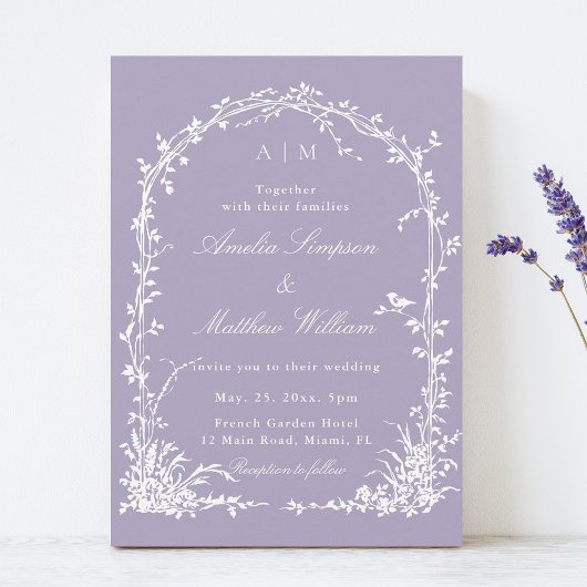 Romantic Botanical Arch Garden Lavender Wedding Kaart