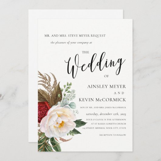 Romantic Botanical Floral Wedding Kaart (Voorkant / Achterkant)