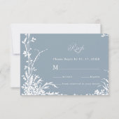 Romantic Botanical Garden Dusty Blue Wedding RSVP Kaartje (Voorkant)