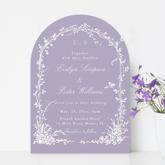 Romantic Botanical Garden Lavender Wedding Arch  Kaart