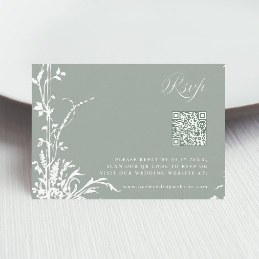 Romantic Botanical Garden Wedding Sage Green RSVP Kaartje