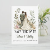 Romantic Botanical Save The Date | Bride & Groom  (Staand voorkant)