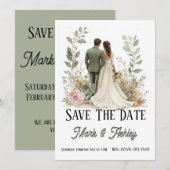 Romantic Botanical Save The Date | Bride & Groom  (Voorkant / Achterkant)