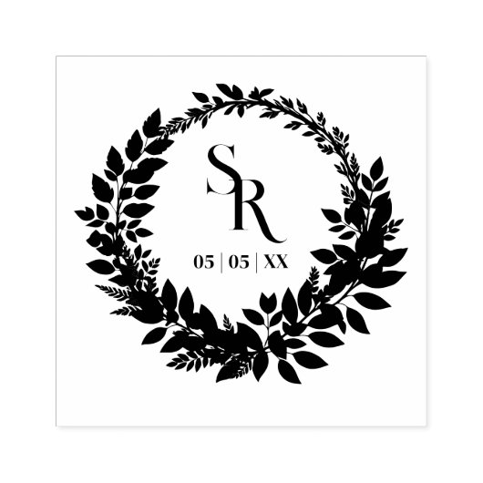 Romantic Botanical Wreath Wedding Initials Rubberstempel (Afrduk)