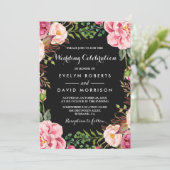 Romantic Botanische Roze Floral Wreath Wedding Kaart (Staand voorkant)