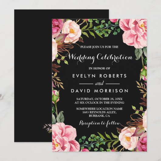 Romantic Botanische Roze Floral Wreath Wedding Kaart (Voorkant / Achterkant)