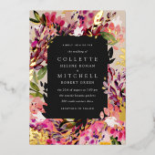 Romantic Bouquet Hot Pink Black Gold Folie Uitnodiging (Voorkant)