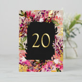 Romantic Bouquet Hot Pink Black Gold Table Number Folie Uitnodiging (Staand Voorkant)