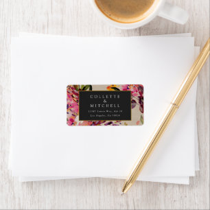 Romantic Bouquet Hot Pink Black Gold Wedding Etiket