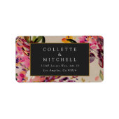 Romantic Bouquet Hot Pink Black Gold Wedding Etiket (Voorkant)