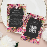 Romantic Bouquet Hot Pink Black Gold Wedding Informatiekaartje<br><div class="desc">Handgeschilderde bloemstukken met faux gouden accenten. Alle tekst kan worden bewerkt. Backer met optionele QR code of typ uw website met een nieuw tekstveld.</div>