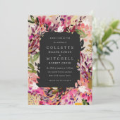 Romantic Bouquet Hot Pink Black Gold Wedding Kaart (Staand voorkant)