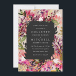 Romantic Bouquet Hot Pink Black Gold Wedding Kaart<br><div class="desc">Waterverf bladen en bladeren die rond het centrale tekstgebied met houtskool draaien met elegante lay-out. Faux goudaccenten; reële folie ook beschikbaar in het collectie. Origineel kunstwerk van Becky Nimoy</div>